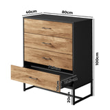 Foreno Industrial Style Rustic 4 Draw Dresser Unit | 4 Chest of Drawers Metal Wood Tallboy