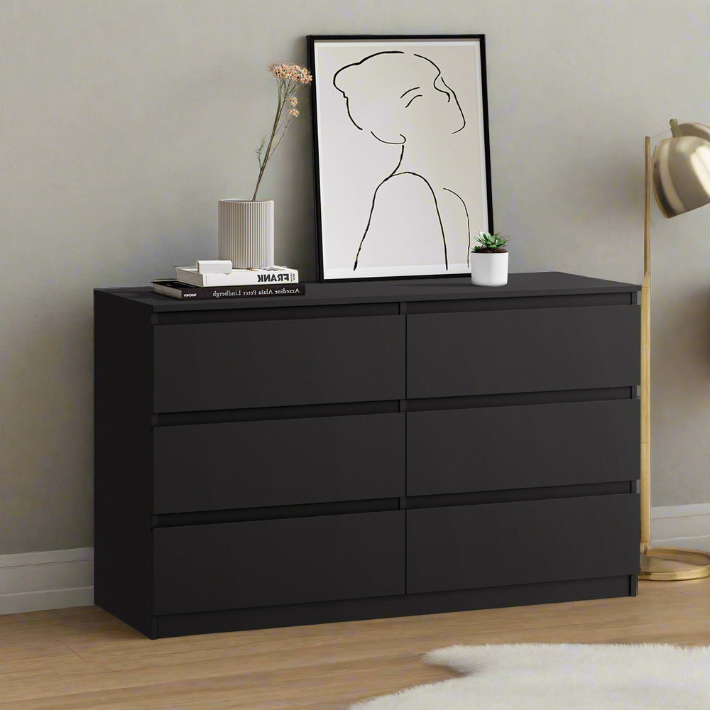 Centrum Luxe Modern 6 Chest Of Drawers Storage Cabinet | Elegant Wooden Fingerpull Storage Unit | 2 Colours