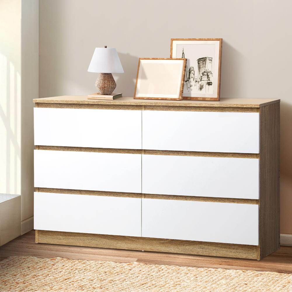 Centrum Luxe Modern 6 Chest Of Drawers Storage Cabinet | Elegant Wooden Fingerpull Storage Unit | 2 Colours