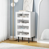 Barbados Modern 4 Chest of Drawers with Fluted Glass Door | Hampton Style Tallboy Storage Cabinet in White