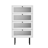 Barbados Modern 4 Chest of Drawers with Fluted Glass Door | Hampton Style Tallboy Storage Cabinet in White