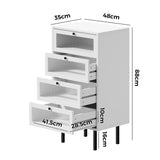 Barbados Modern 4 Chest of Drawers Fluted Glass Door | Hampton Style Tallboy Storage Cabinet