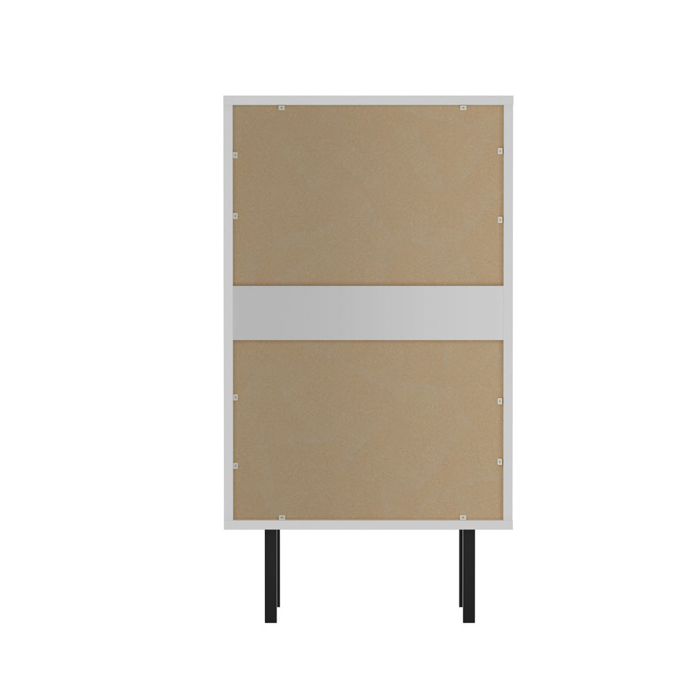 Barbados Modern 4 Chest of Drawers with Fluted Glass Door | Hampton Style Tallboy Storage Cabinet in White