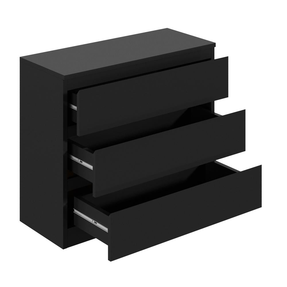 Santori Nero Modern Chest Of Drawers Storage Cabinet | Elegant Black Wooden Tallboys in 3 or 6 Drawer Option