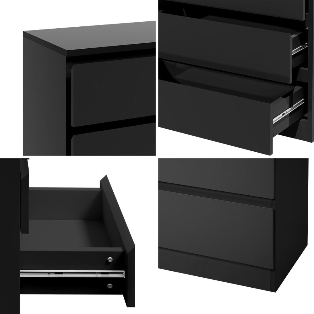 Santori Nero Modern Chest Of Drawers Storage Cabinet | Black Wooden Tallboys in 3 or 6 Drawer Option