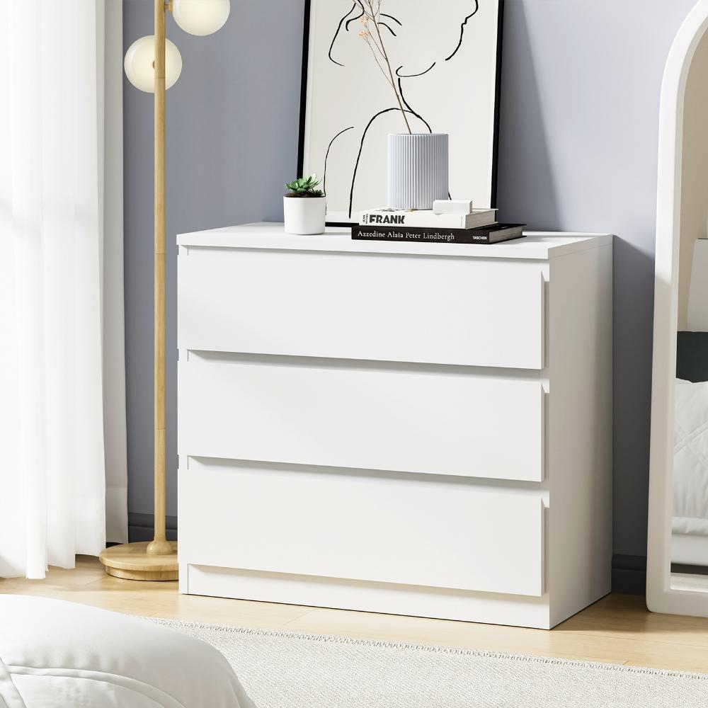 Santori Blanco Modern Chest Of Drawers Storage Cabinet | Elegant White Wooden Tallboys in 3 or 6 Drawer Option