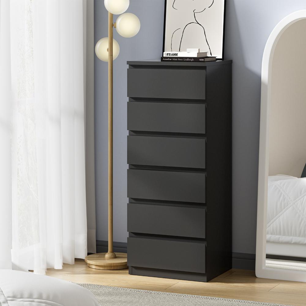 Santori Nero Modern Chest Of Drawers Storage Cabinet | Black Wooden Tallboys in 3 or 6 Drawer Option