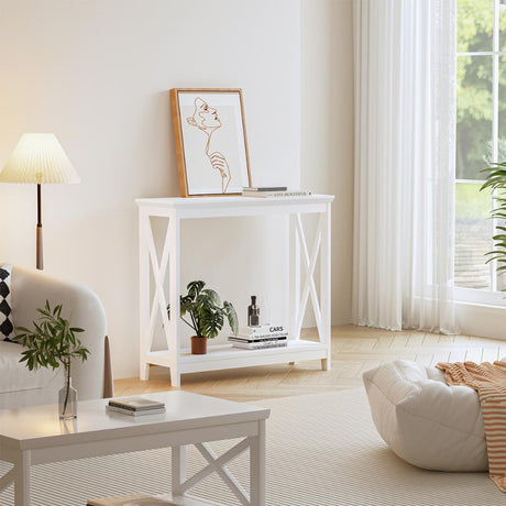 Sorrento White Modern Entry Console Table | Modern Wooden Hallway Table and Storage Shelves | 3 Designs