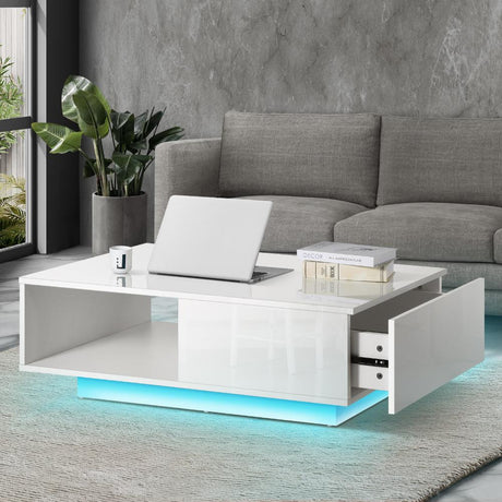 Peruzzi High Gloss LED Coffee Table | Multi Storage Modern LED Feature Table