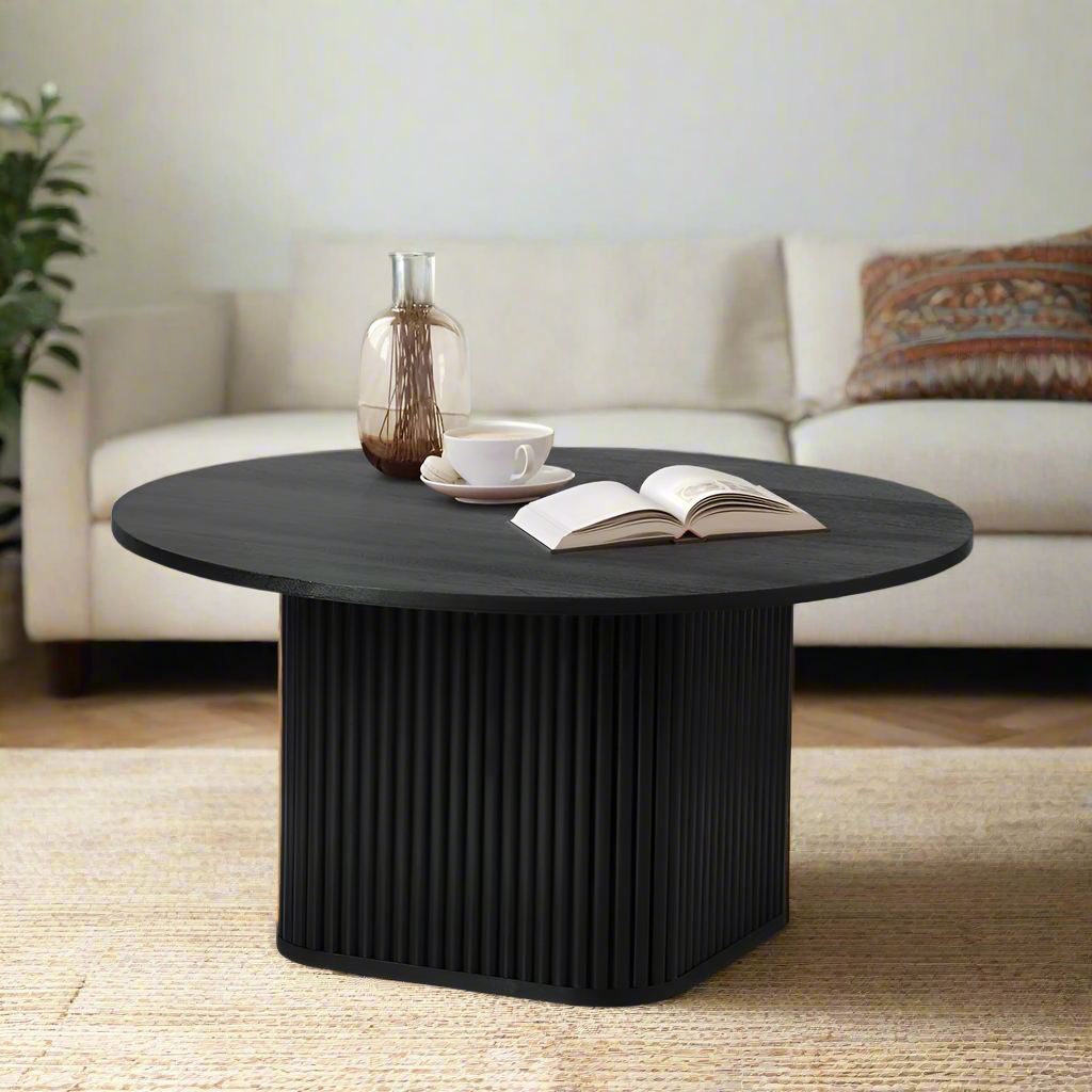 Aspire Black Fluted Round 80cm Coffee Table | Modern Wooden Slatted Design Coffee Table