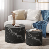 Petrus Marble Effect Round Coffee Table Set | Set of Two Marble Style Round Tables