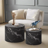 Petrus Marble Effect Round Coffee Table Set | Set of Two Marble Style Round Tables