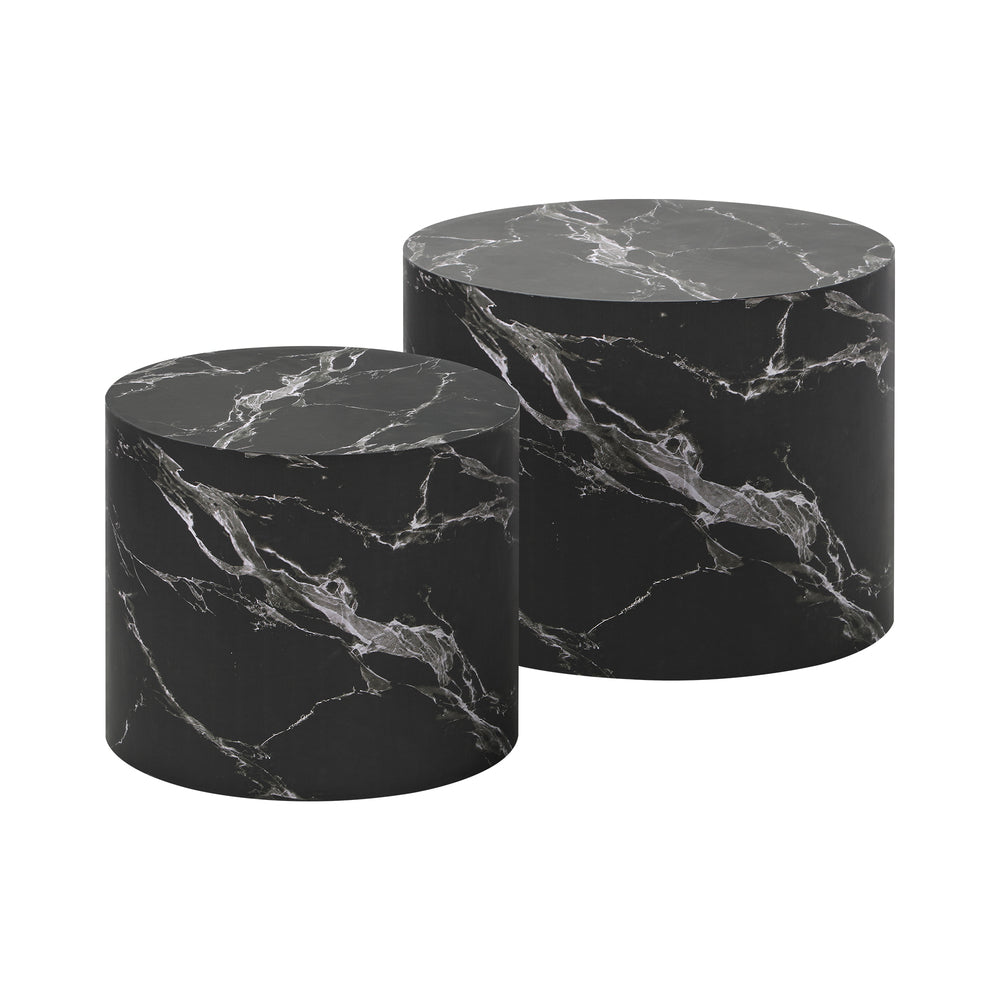 Petrus Marble Effect Round Coffee Table Set | Set of Two Marble Style Round Tables