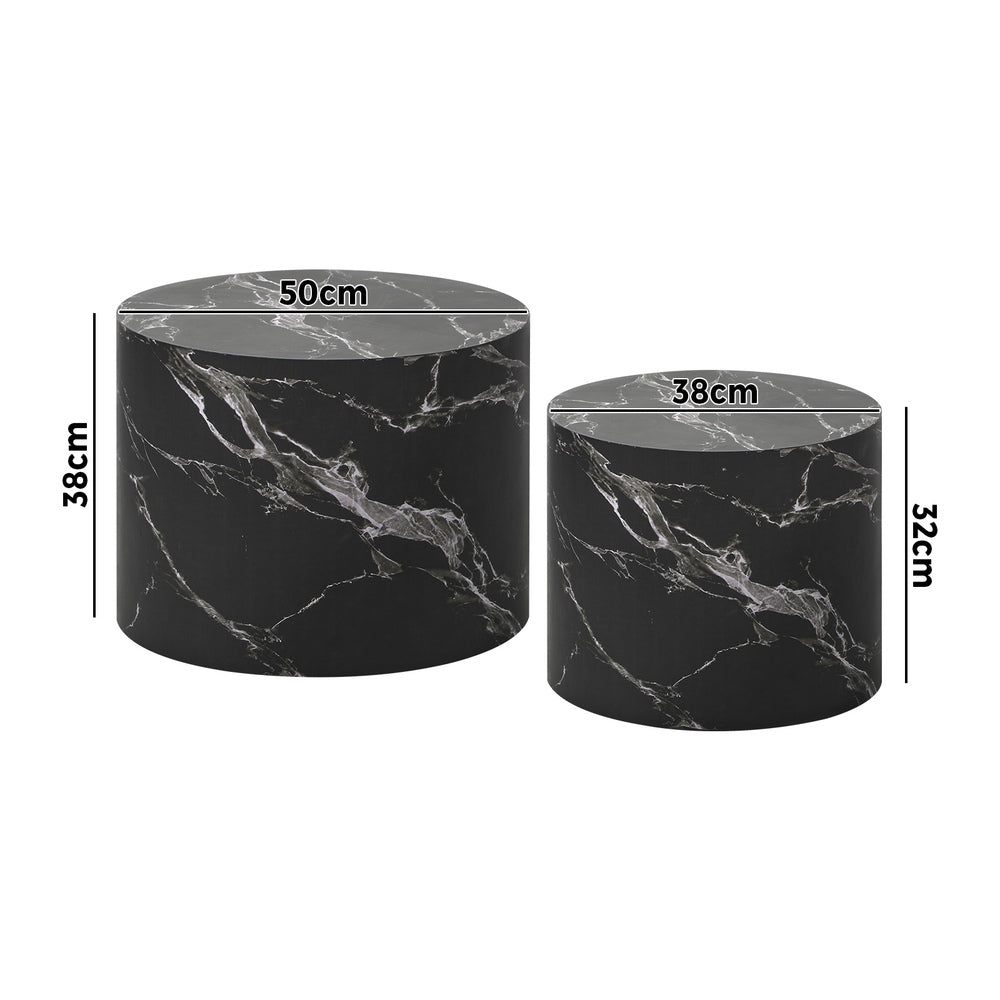 Petrus Marble Effect Round Coffee Table Set | Set of Two Marble Style Round Tables