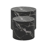 Petrus Marble Effect Round Coffee Table Set | Set of Two Marble Style Round Tables