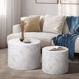 Petrus Marble Effect Round Coffee Table Set | Set of Two Marble Style Round Tables