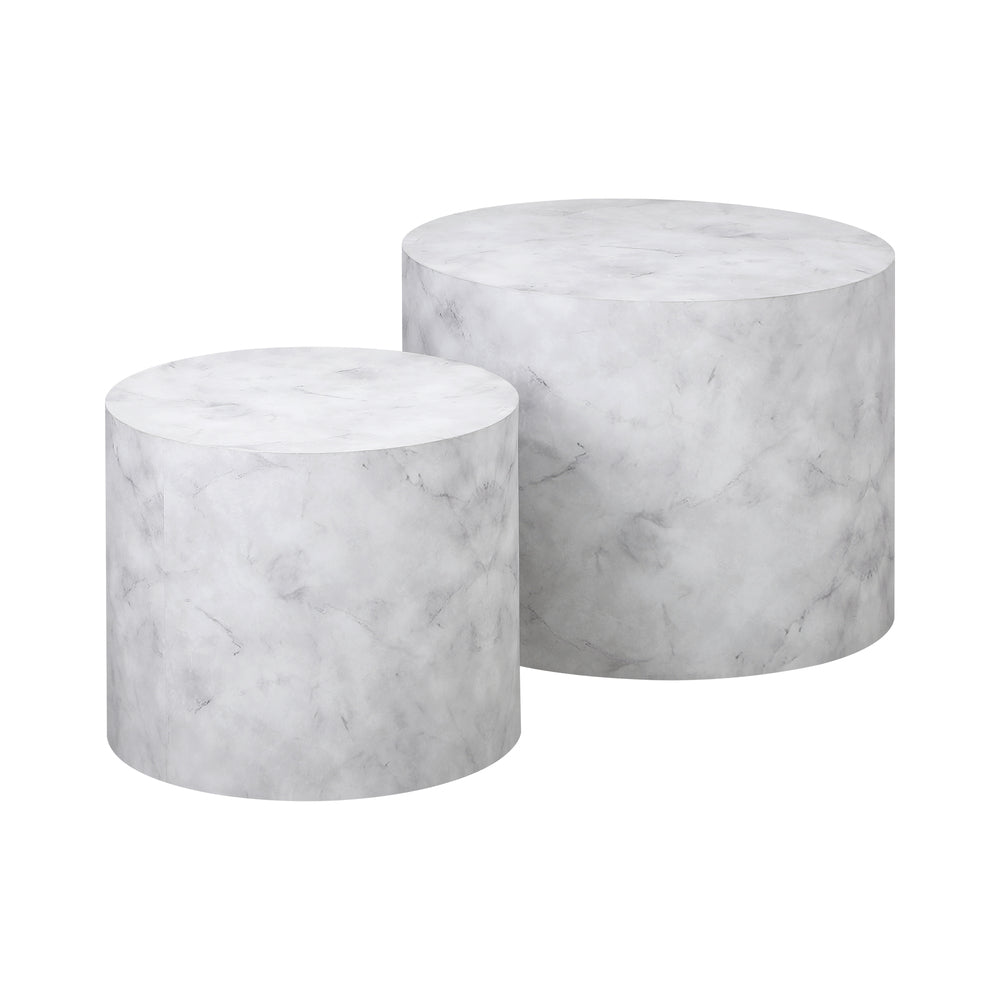 Petrus Marble Effect Round Coffee Table Set | Set of Two Marble Style Round Tables