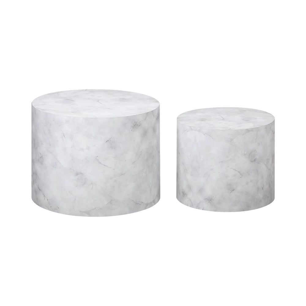 Petrus Marble Effect Round Coffee Table Set | Set of Two Marble Style Round Tables