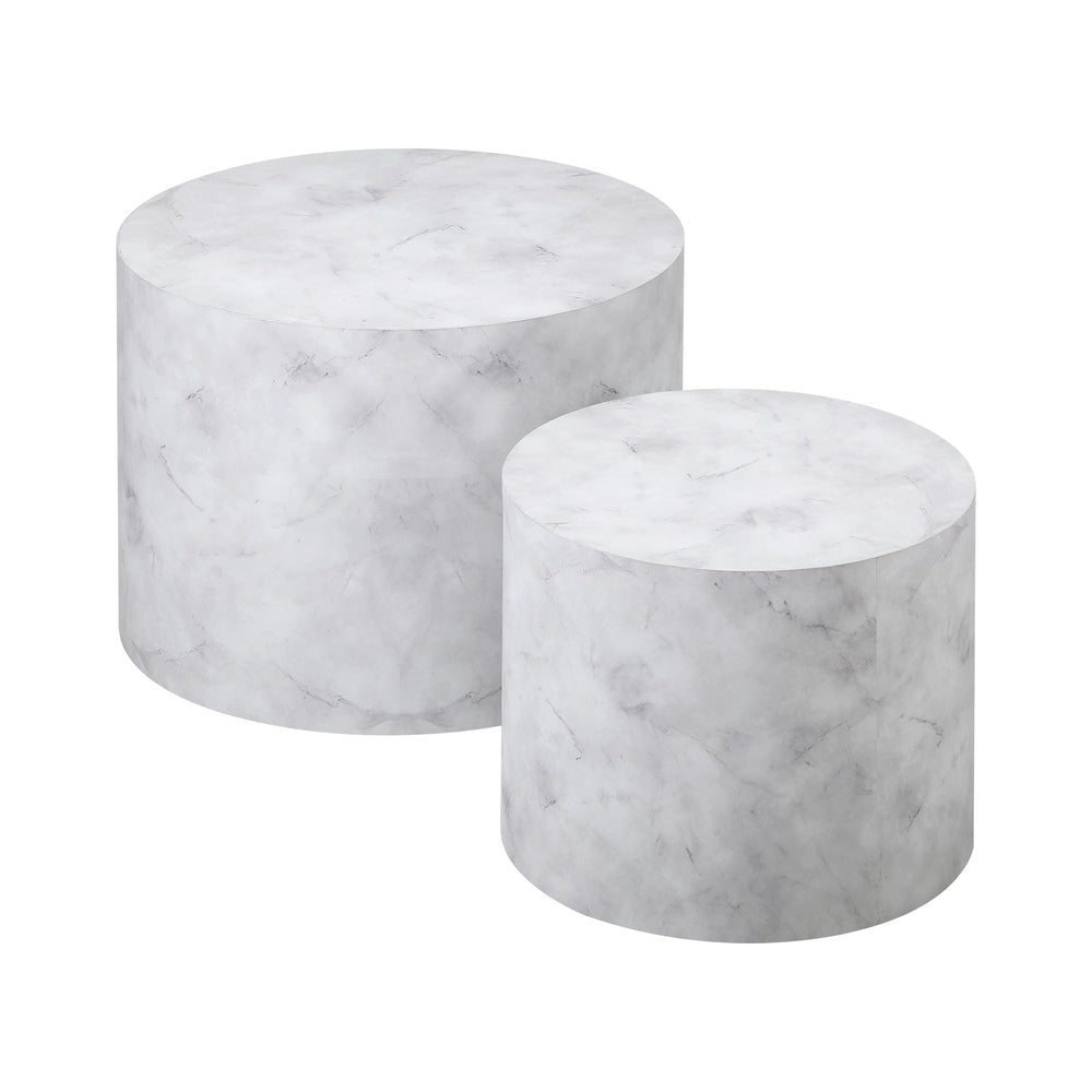 Petrus Marble Effect Round Coffee Table Set | Set of Two Marble Style Round Tables