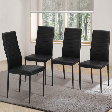 Set of Four or Six Girona High Back PU Leather Dining Chairs | Slimline All Black Modern Dining Chairs