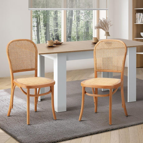 Set of Two Rialto Vintage Wooden Rattan Classic Dining Chairs | Stylish Retro Wooden Kitchen Dining Chairs | 2 Colours