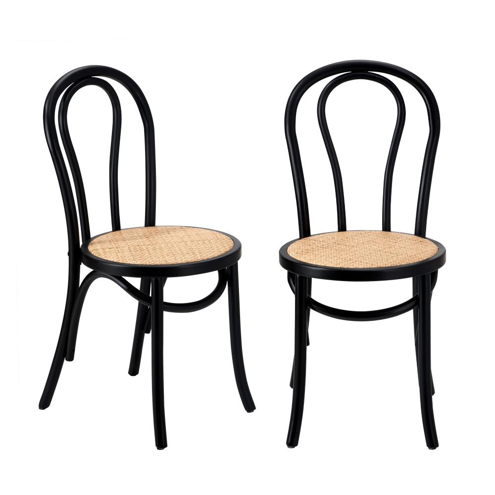 Set of Two Maruzzi Vintage Wooden Rattan Arched Dining Chairs | Stylish Retro Wooden Kitchen Dining Chairs | 3 Colours