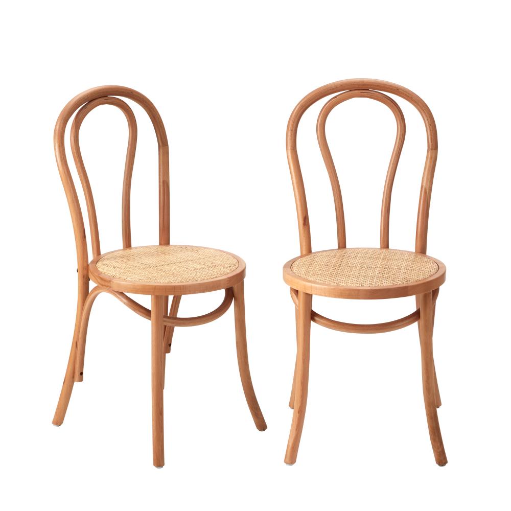 Set of Two Maruzzi Vintage Wooden Rattan Arched Dining Chairs | Stylish Retro Wooden Kitchen Dining Chairs | 3 Colours