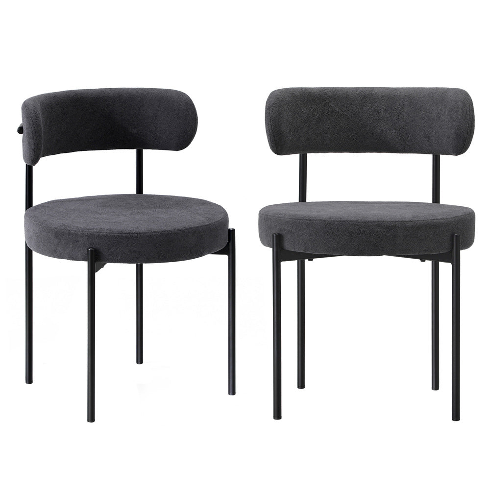 Set of Two Juniper Retro Round Boucle Dining Chairs | Sleek Modern Curved Boucle Fabric Dining Chair Set in Grey or White