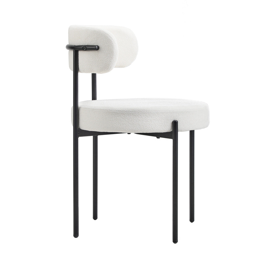 Set of Two Juniper Retro Round Boucle Dining Chairs | Sleek Modern Curved Boucle Fabric Dining Chair Set