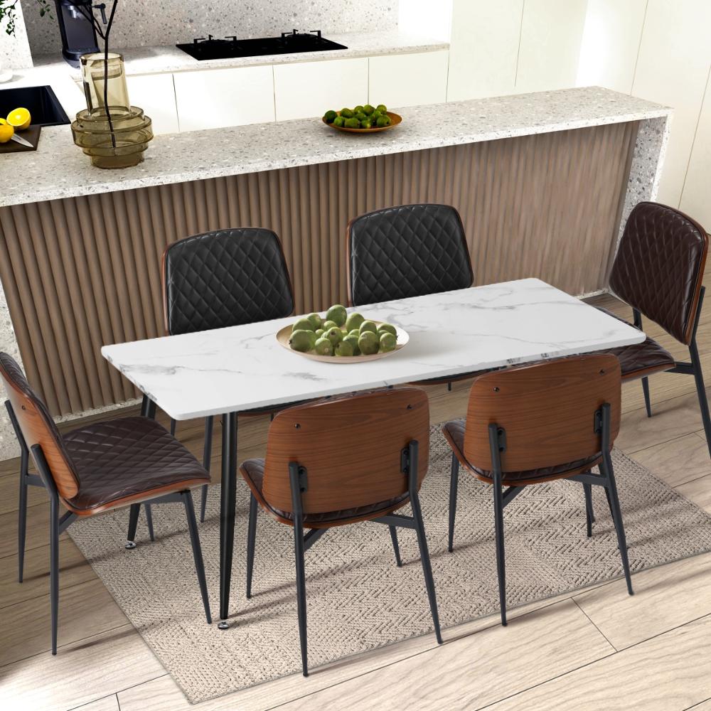 5 or 7 Piece Miami Eamos 120cm Marble Table Dining Set | Retro Metal Wood Dining Table Set | 2 Colours