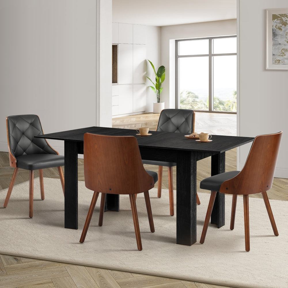 Tuscan Nero 120-160cm Extendable Dining Table Set | Premium Black Dining Table and Padded Deluxe Chairs