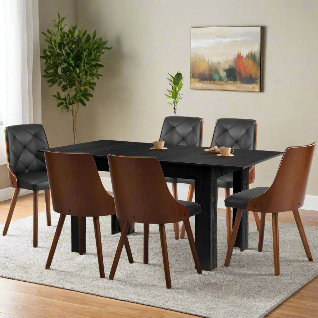 Tuscan Nero 120-160cm Extendable Dining Table Set | Premium Black Dining Table and Padded Deluxe Chairs