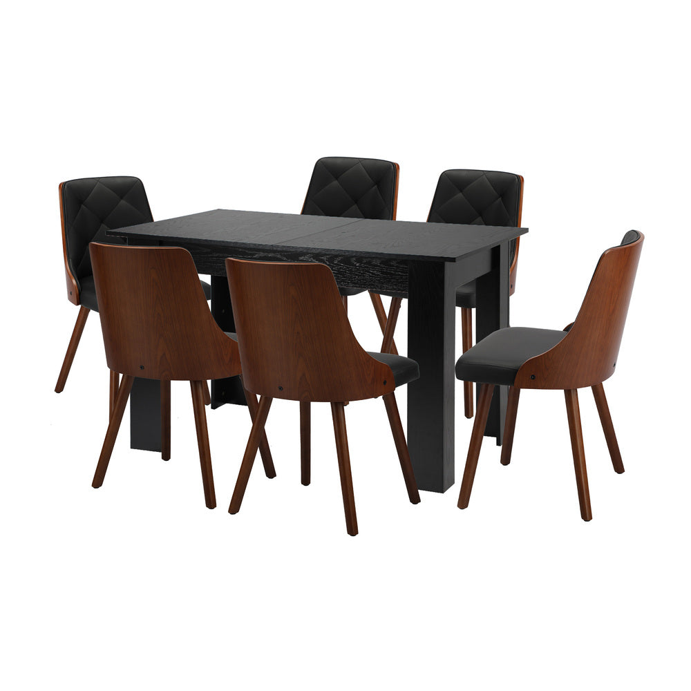 Tuscan Nero 120-160cm Extendable Dining Table Set | Premium Black Dining Table and Padded Deluxe Chairs