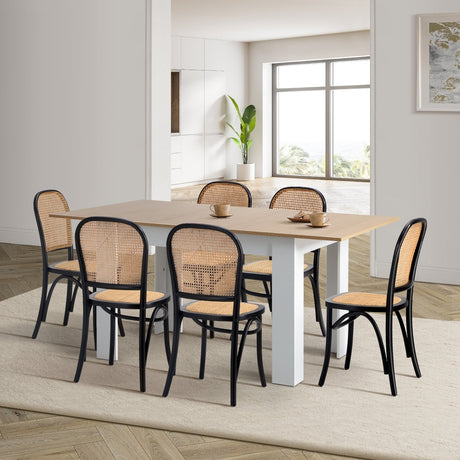 Rialto Vintage Extendable Dining Table Set | 5-7 Seater Premium Dining Table and Wooden Rattan Chairs Set