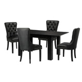 Scarlet Nero Extendable 120-160cm Dining Table Set | 5-7 Seater Premium Black Modern Dining Table With Deluxe Tuffted Velet Dining Chairs