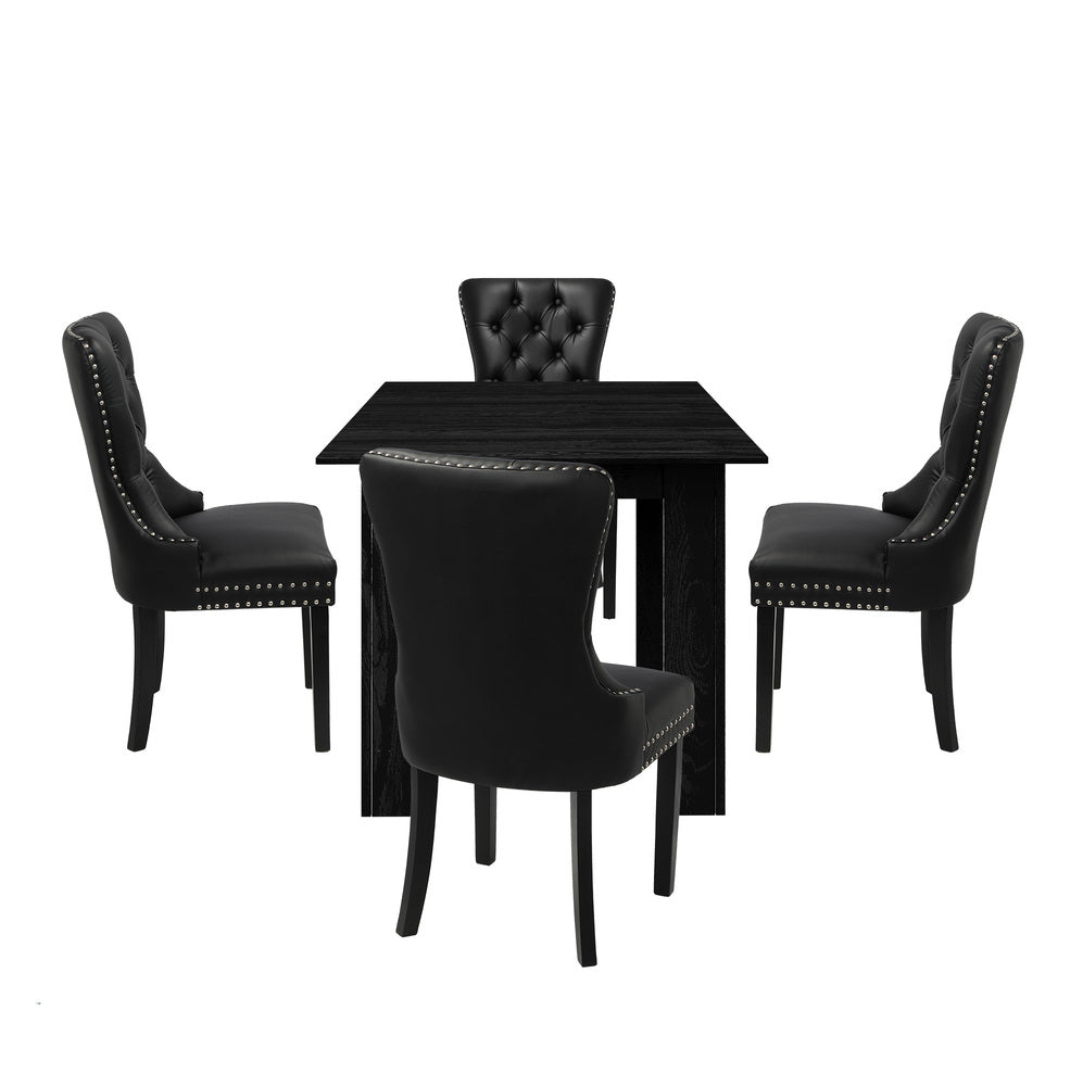 Scarlet Nero Extendable 120-160cm Dining Table Set | 5-7 Seater Premium Black Modern Dining Table With Deluxe Tuffted Velet Dining Chairs