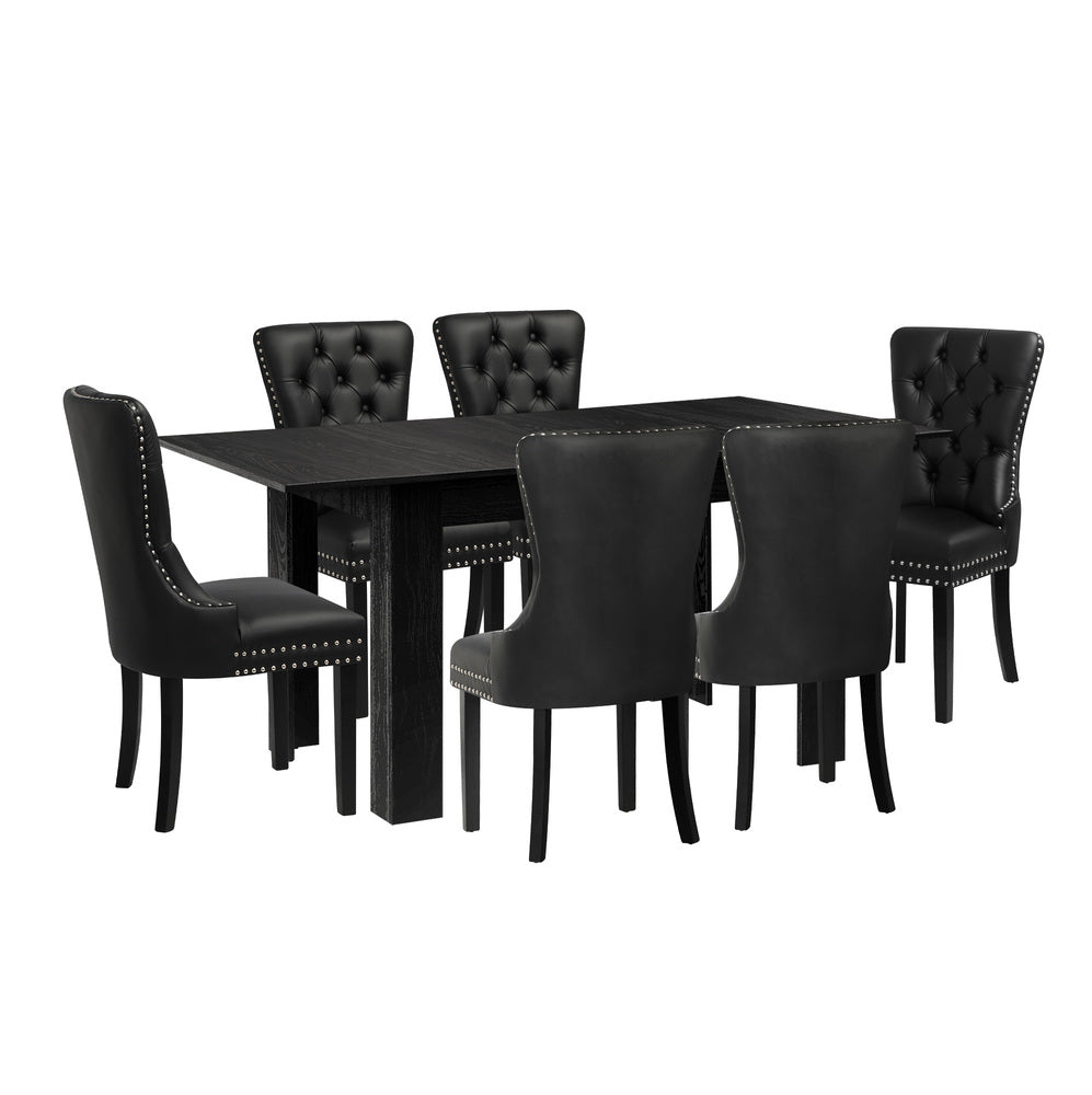 Scarlet Nero Extendable 120-160cm Dining Table Set | 5-7 Seater Premium Black Modern Dining Table With Deluxe Tuffted Velet Dining Chairs