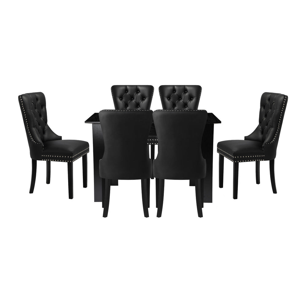 Scarlet Nero Extendable 120-160cm Dining Table Set | 5-7 Seater Premium Black Modern Dining Table With Deluxe Tuffted Velet Dining Chairs