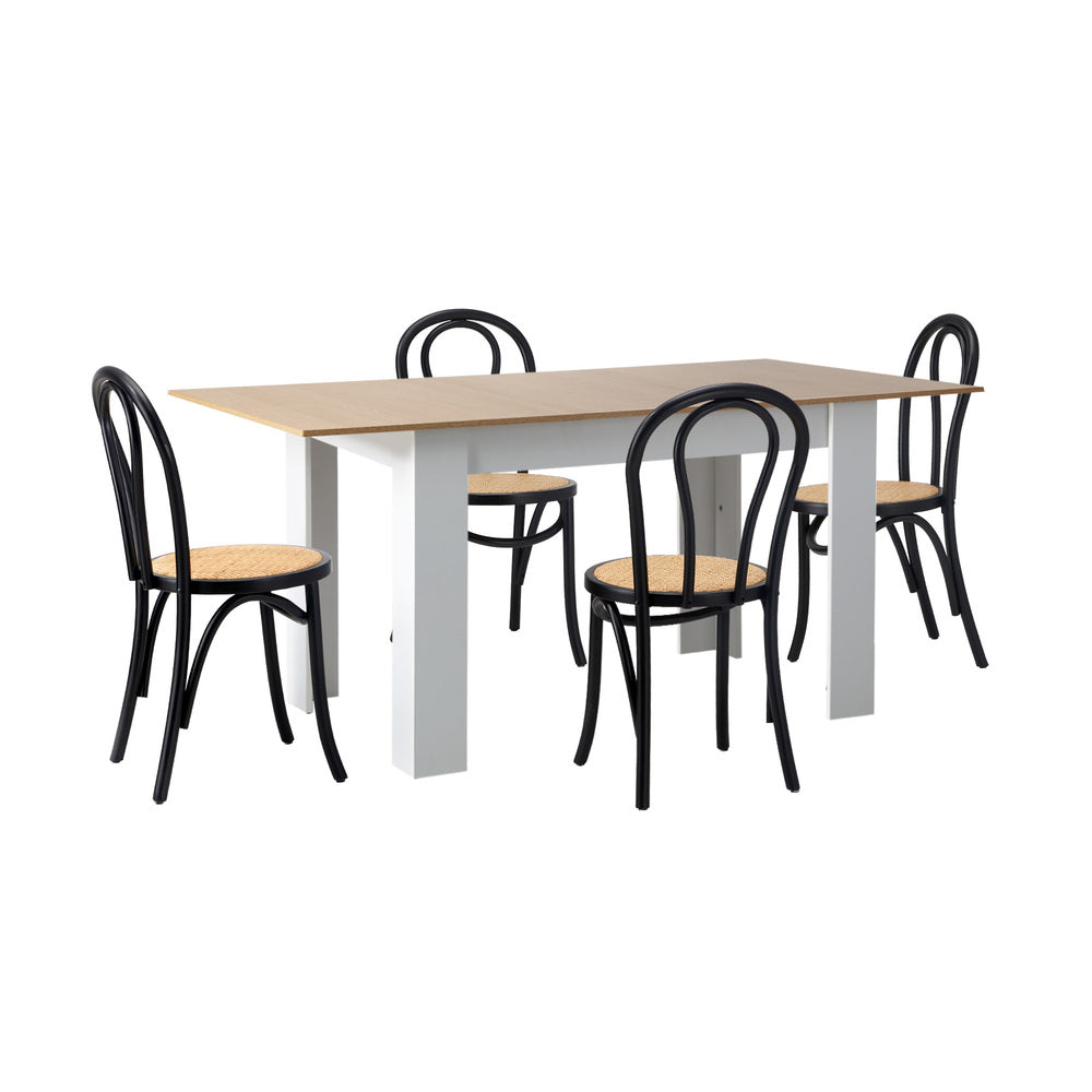 Aris Vintage Extendable Dining Table Set | 5-7 Seater Premium Dining Table and Wooden Rattan Chairs Set