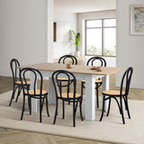 Aris Vintage Extendable Dining Table Set | 5-7 Seater Premium Dining Table and Wooden Rattan Chairs Set