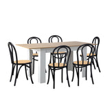 Aris Vintage Extendable Dining Table Set | 5-7 Seater Premium Dining Table and Wooden Rattan Chairs Set