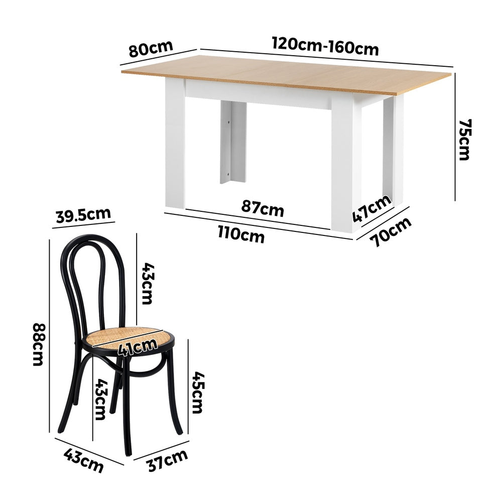 Aris Vintage Extendable Dining Table Set | 5-7 Seater Premium Dining Table and Wooden Rattan Chairs Set