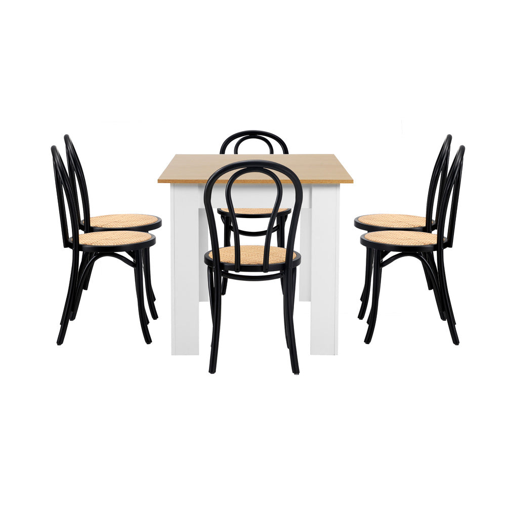 Aris Vintage Extendable Dining Table Set | 5-7 Seater Premium Dining Table and Wooden Rattan Chairs Set