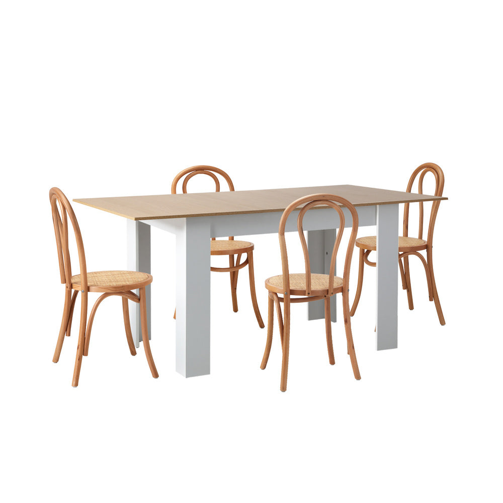 Aris Vintage Extendable Dining Table Set | 5-7 Seater Premium Dining Table and Wooden Rattan Chairs Set