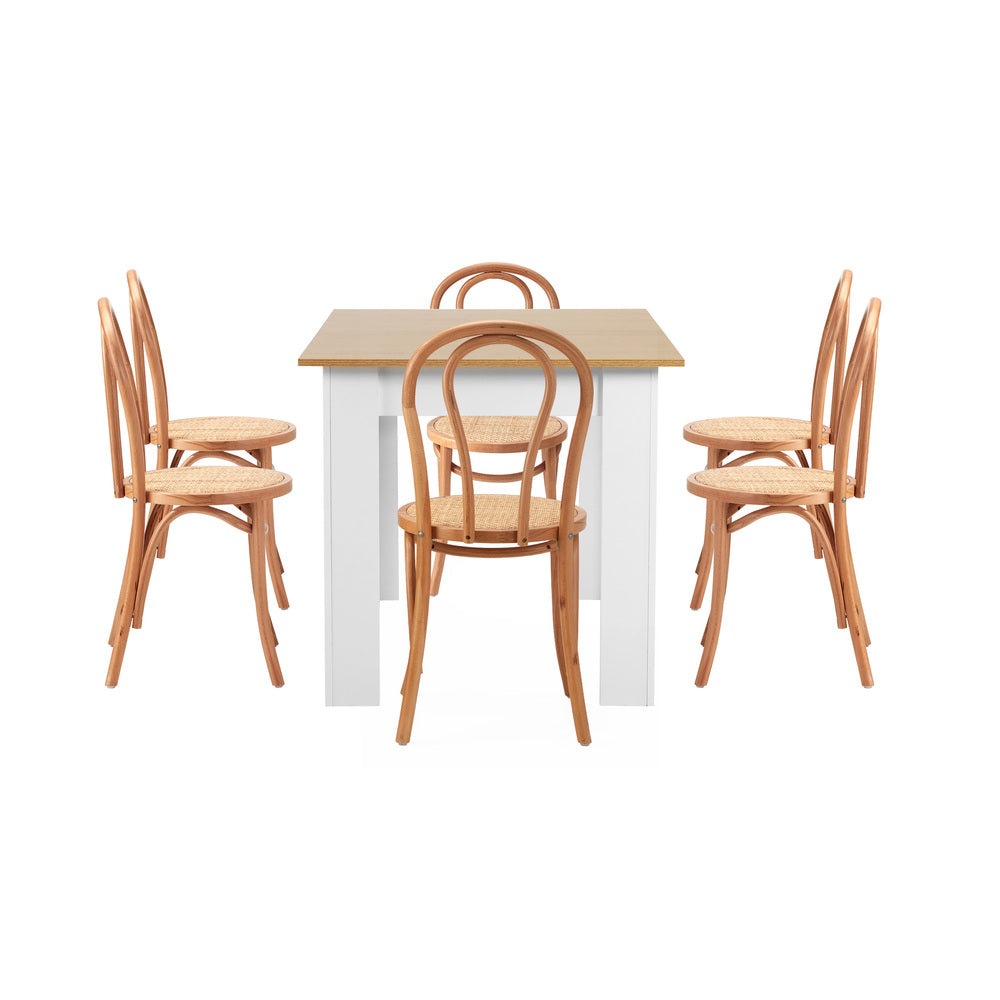 Aris Vintage Extendable Dining Table Set | 5-7 Seater Premium Dining Table and Wooden Rattan Chairs Set