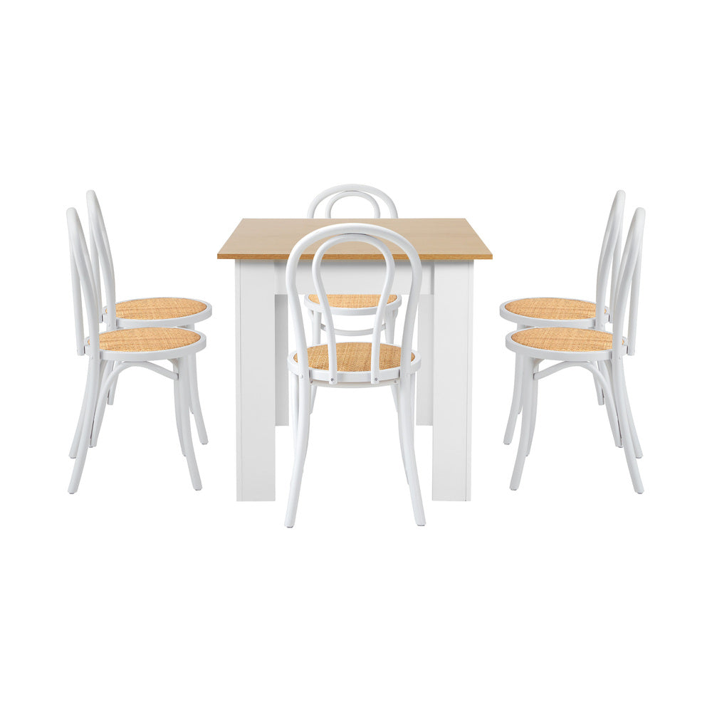 Aris Vintage Extendable Dining Table Set | 5-7 Seater Premium Dining Table and Wooden Rattan Chairs Set