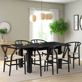 Replica Wishbone Nero Extendable 120-160cm Dining Table Set | 5-7 Seater Premium Modern Dining Table With Hans Wegner Replica Dining Chairs