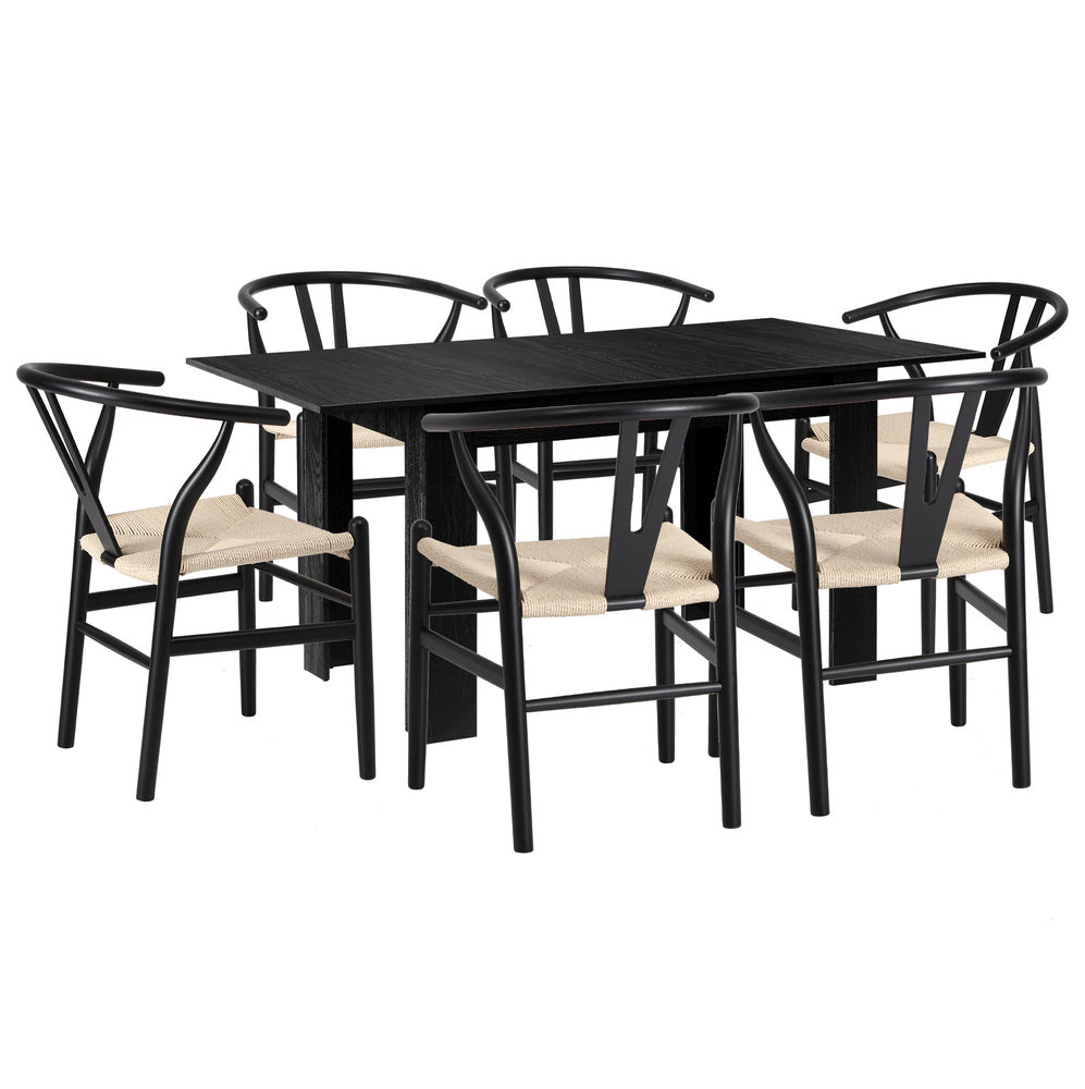 Replica Wishbone Nero Extendable 120-160cm Dining Table Set | 5-7 Seater Premium Modern Dining Table With Hans Wegner Replica Dining Chairs