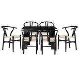 Replica Wishbone Nero Extendable 120-160cm Dining Table Set | 5-7 Seater Premium Modern Dining Table With Hans Wegner Replica Dining Chairs