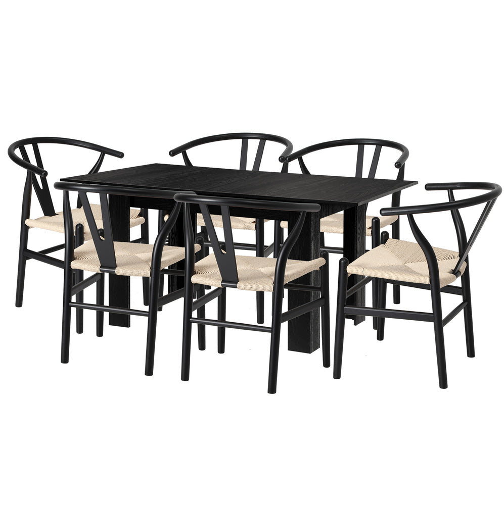 Replica Wishbone Nero Extendable 120-160cm Dining Table Set | 5-7 Seater Premium Modern Dining Table With Hans Wegner Replica Dining Chairs